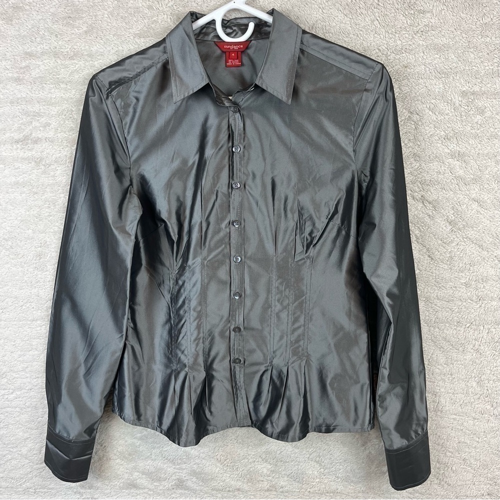 SUNDANCE 100% Silk Metallic Button Down Blouse Size 4